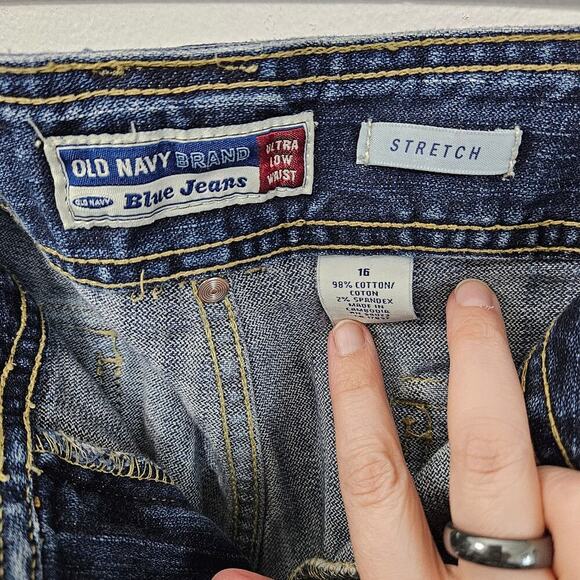 VNTG Y2K 2004 Old Navy Blue Jeans Ultra Low Waist Bootcut Denim Cargo Sz 16 XL - Picture 7 of 8